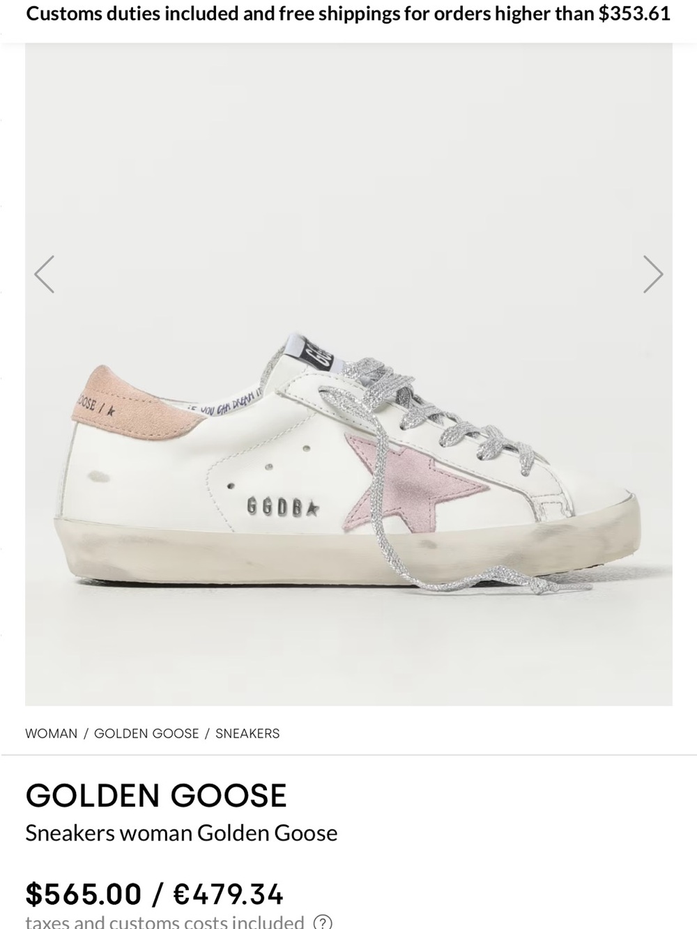 Golden Goose White Leather Sneakers with Pink Collar